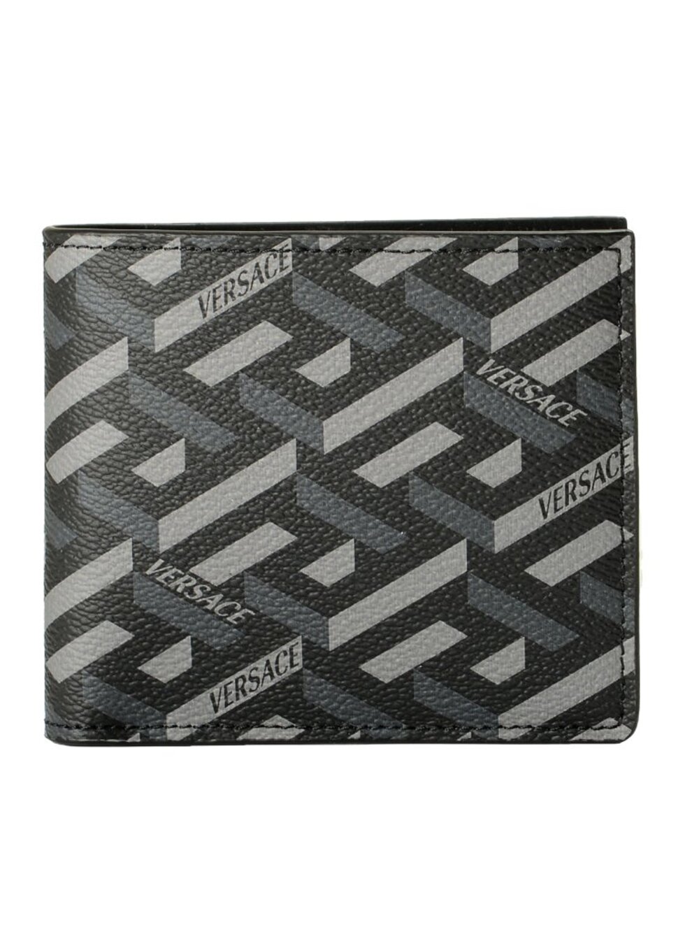 Versace Coated Canvas & Leather Monogram Bifold Wallet